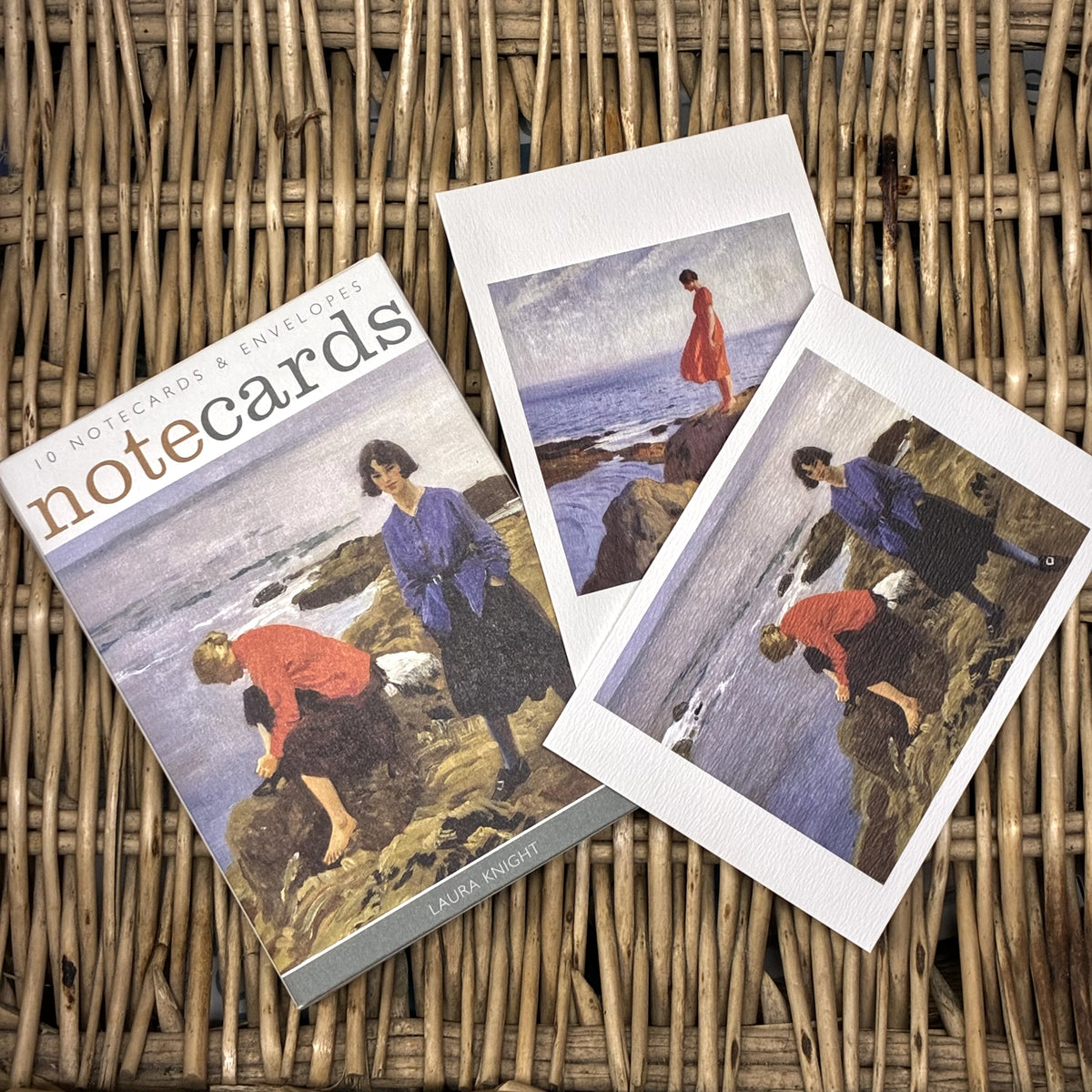 By the Shore & A Dark Pool notecards by Laura Knight. Packs contains 10 cards and envelopes, 5 each of 2 designs - 105mm x 148mm. Printed in the UK by Art Angels Publishing.