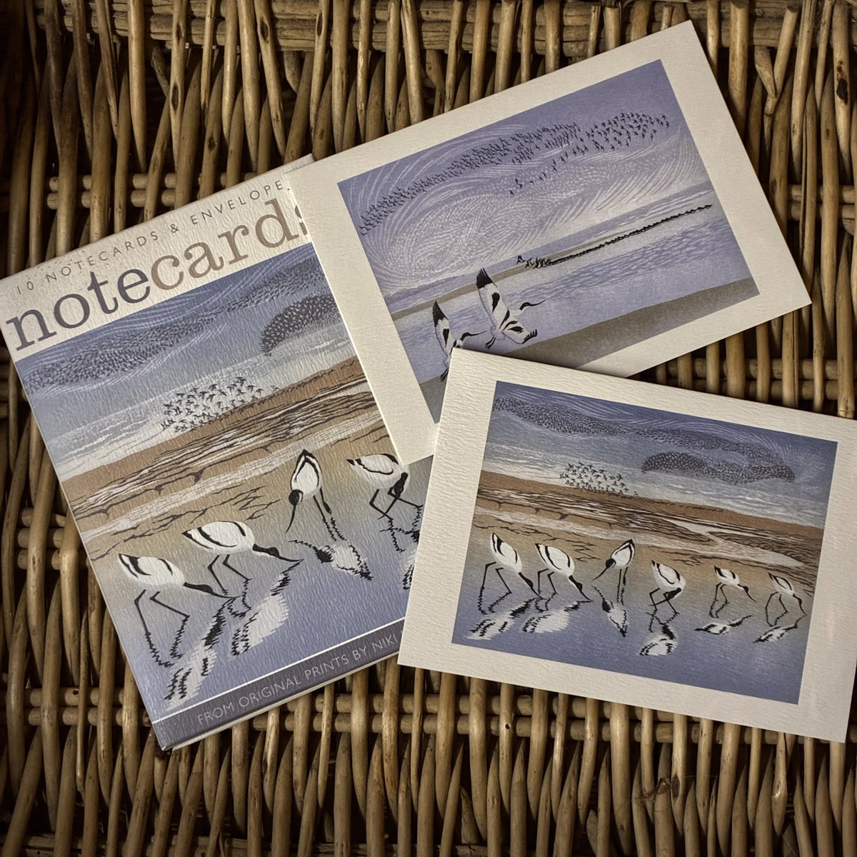 Time and Tide & Tide Rising by Niki Bowers. Packs contains 10 cards and envelopes, 5 each of 2 designs - 105mm x 148mm. Printed in the UK by Art Angels Publishing.