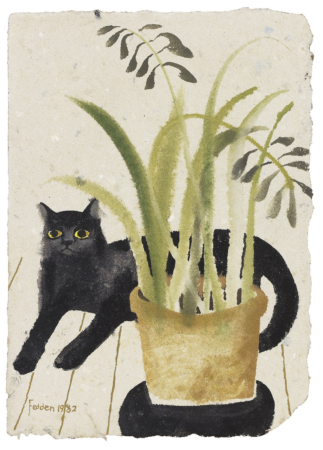 Mary Fedden  -  Black Cat and Plant 1982