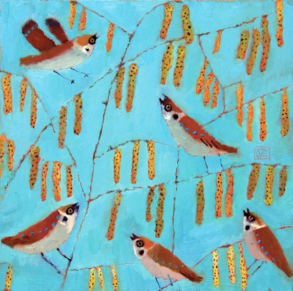 Sparrows and catkins